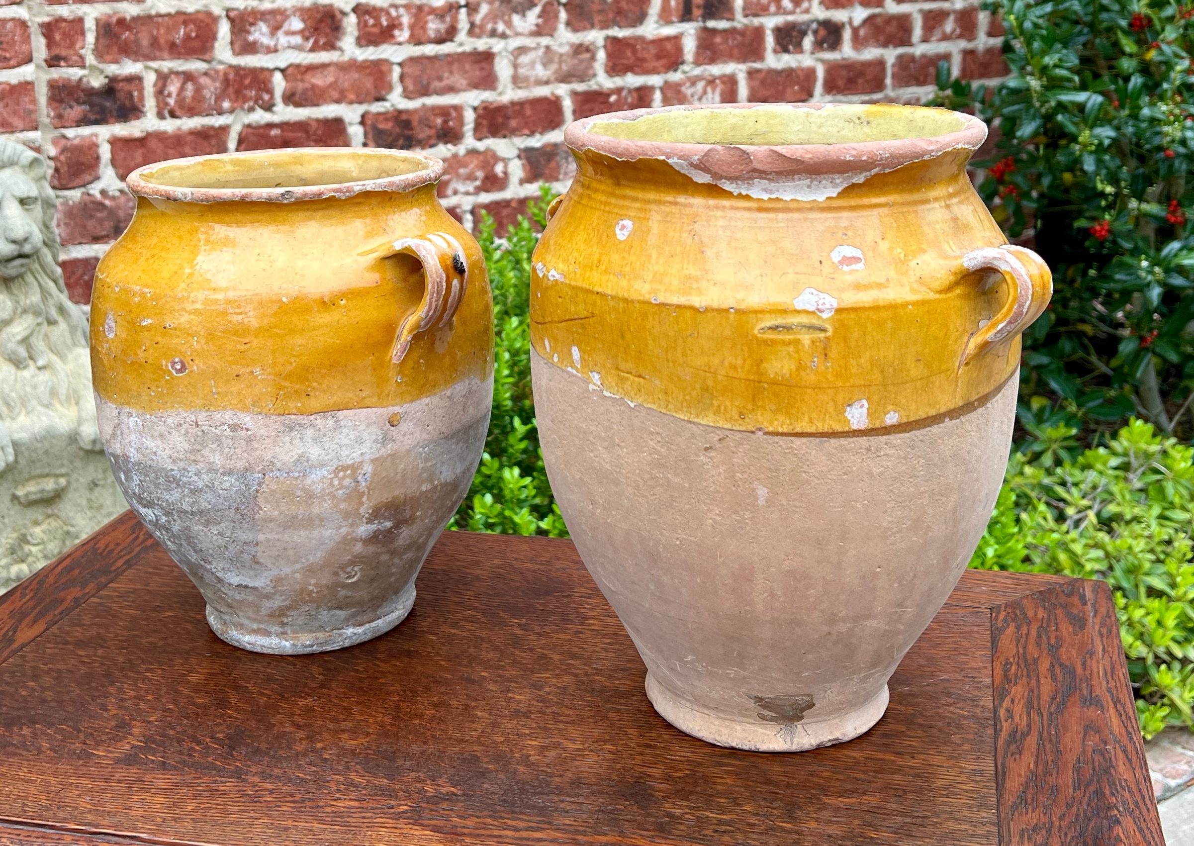 Antique French Country PAIR Confit Pots Pottery Jugs Glazed Ochre Yellow Large For Sale 9