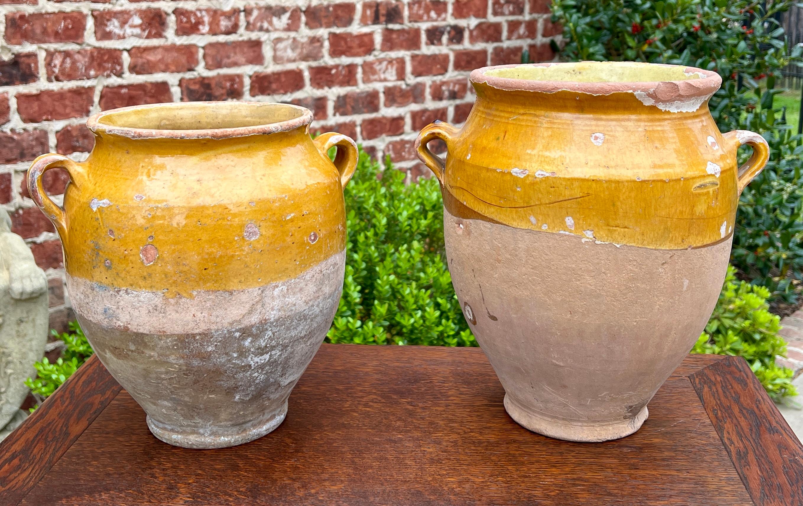 Antique French Country PAIR Confit Pots Pottery Jugs Glazed Ochre Yellow Large en venta 8