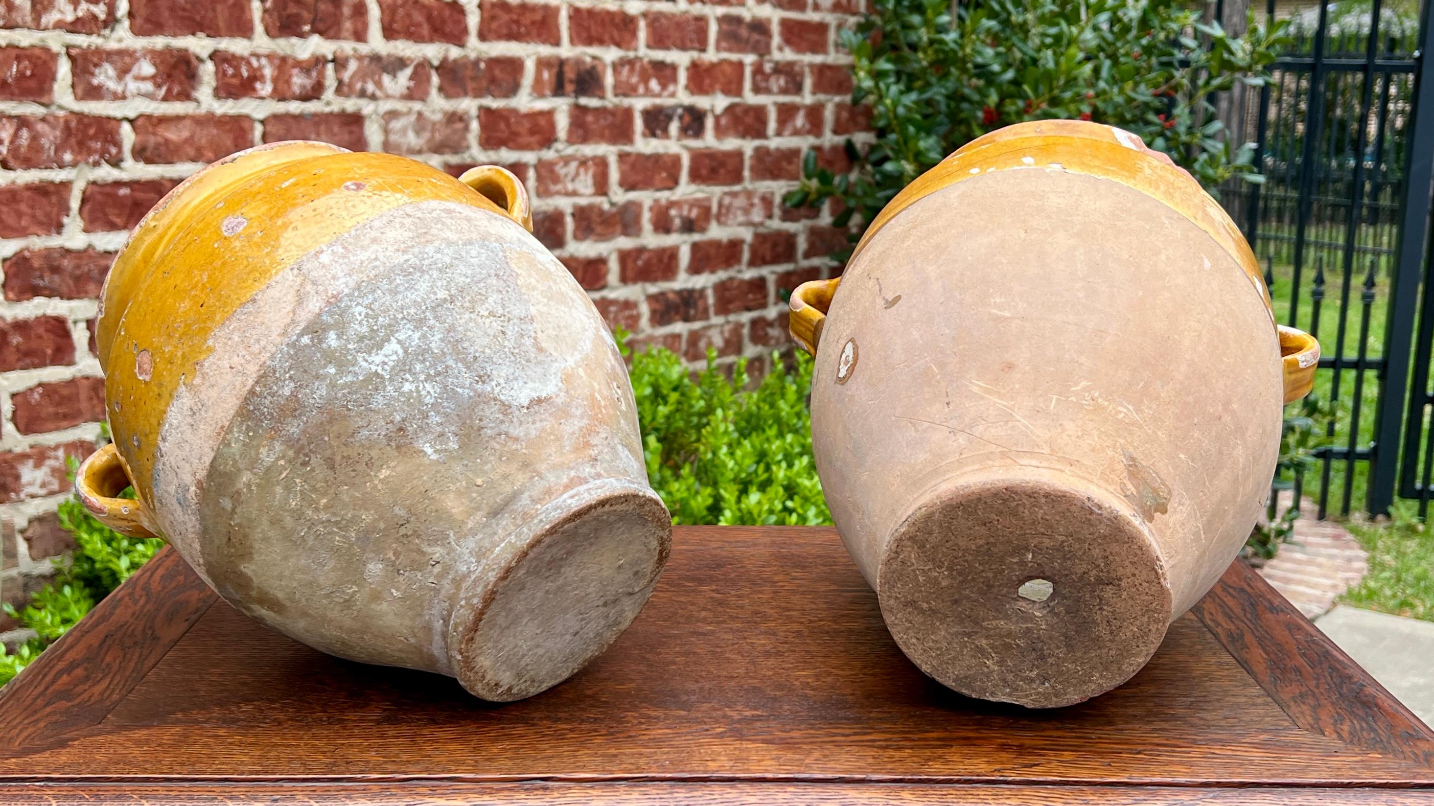 Antique French Country PAIR Confit Pots Pottery Jugs Glazed Ochre Yellow Large For Sale 12