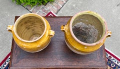 Antique French Country PAIR Confit Pots Pottery Jugs Glazed Ochre Yellow Large