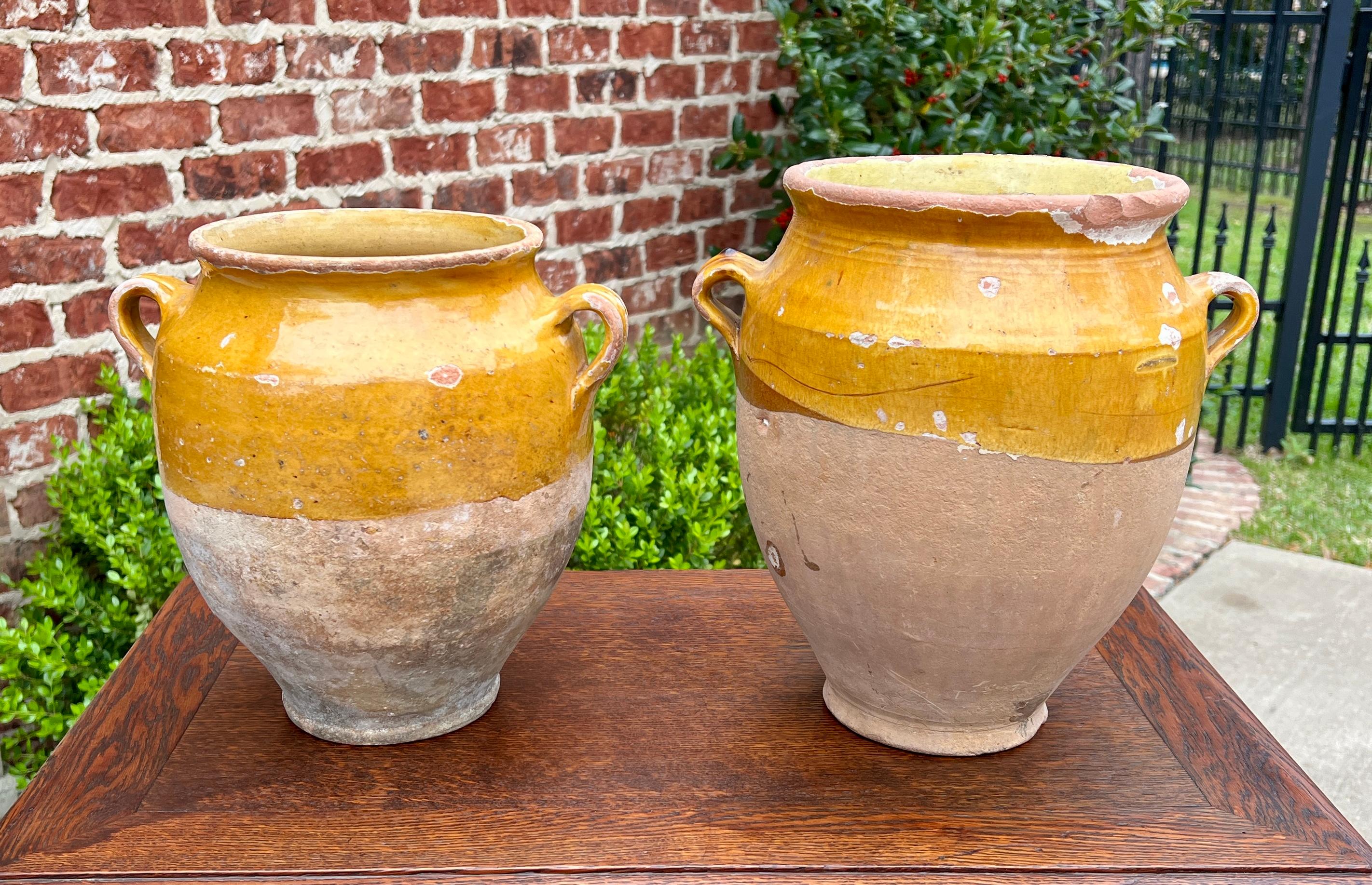 20th Century Antique French Country PAIR Confit Pots Pottery Jugs Glazed Ochre Yellow Large For Sale