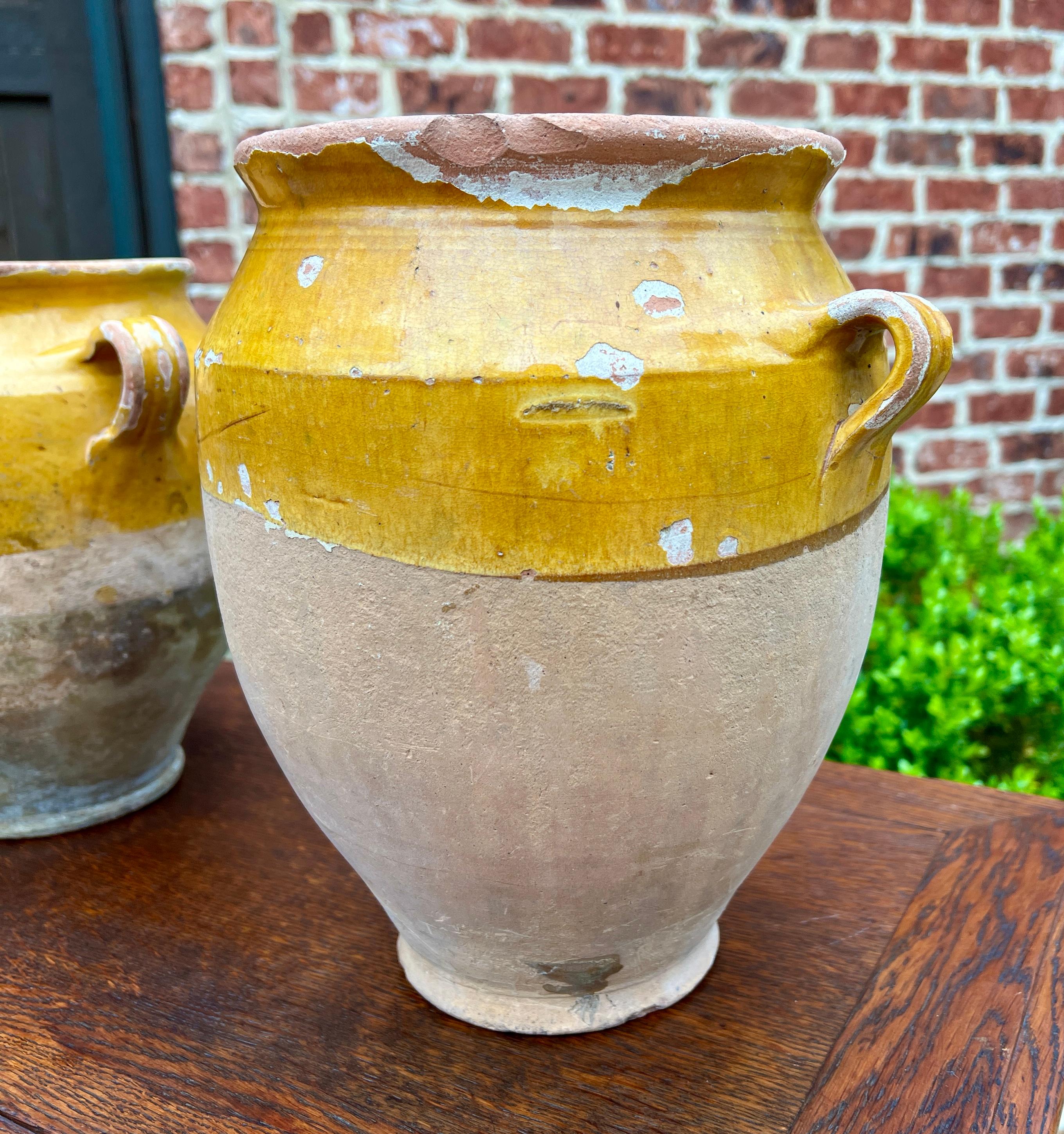Ceramic Antique French Country PAIR Confit Pots Pottery Jugs Glazed Ochre Yellow Large For Sale