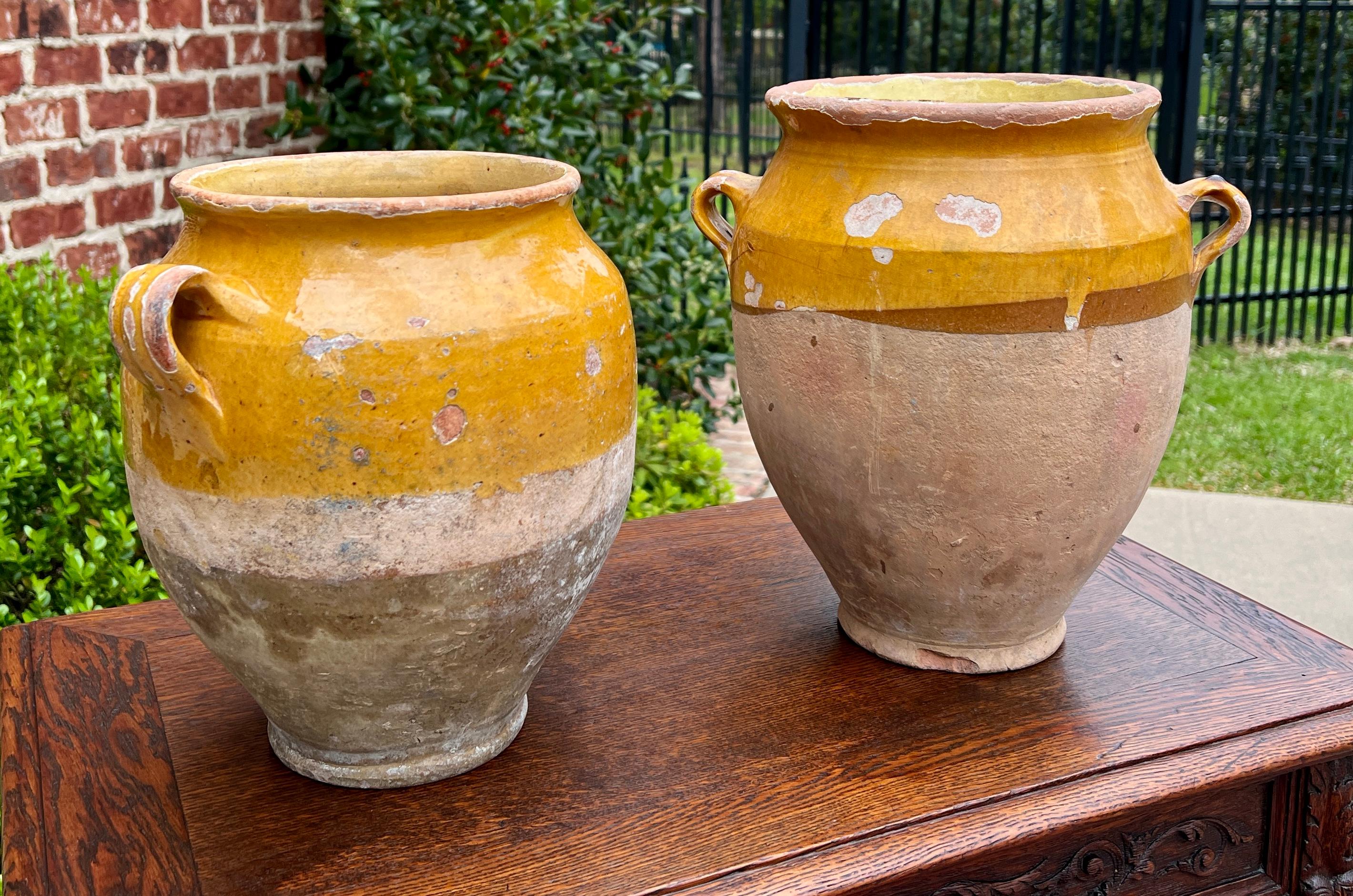 Antique French Country PAIR Confit Pots Pottery Jugs Glazed Ochre Yellow Large For Sale 3
