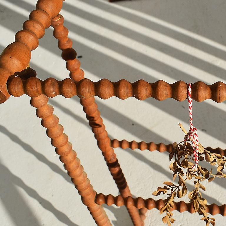 Antique French Country Pine Wood Stick and ball Herb Drying Rack