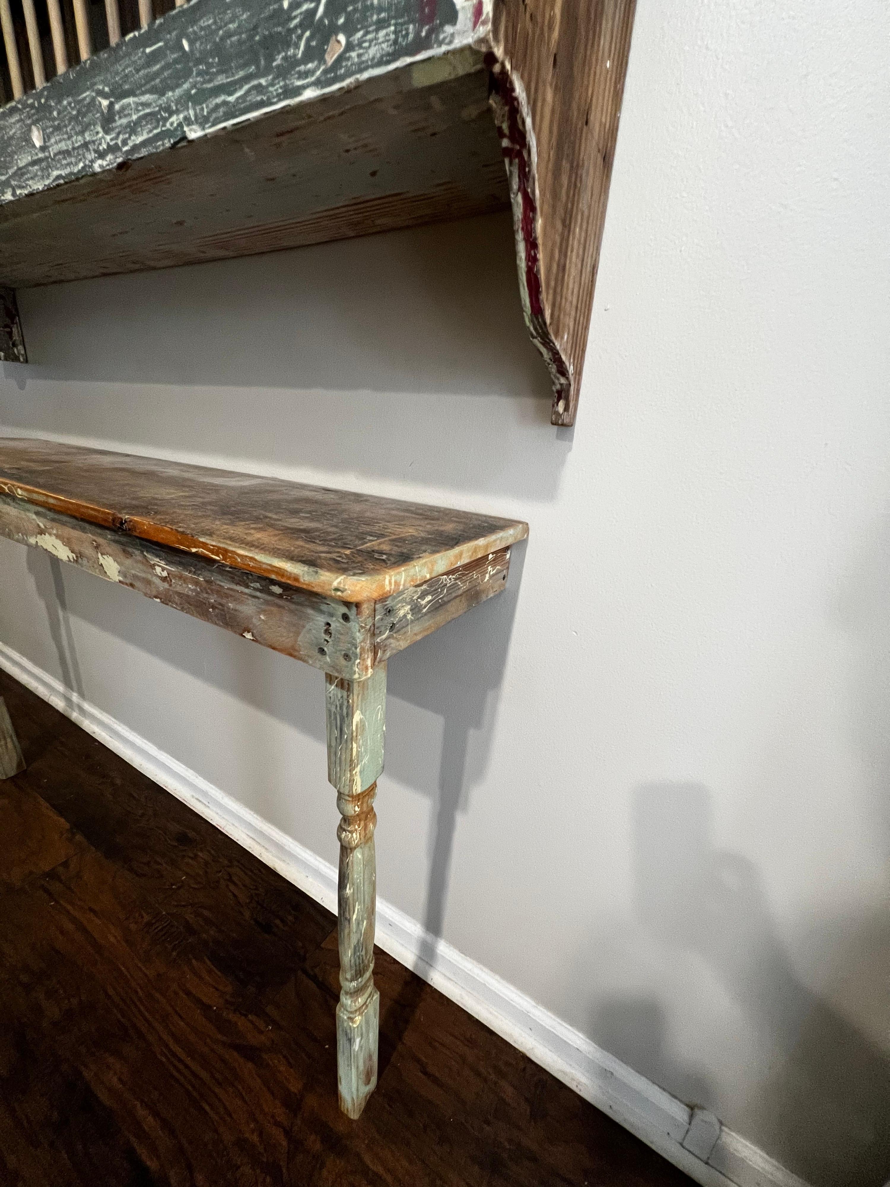 Antique French Country Plate Rack / Cupboard with Base Table, Rustic Green In Good Condition In Los Angeles, CA