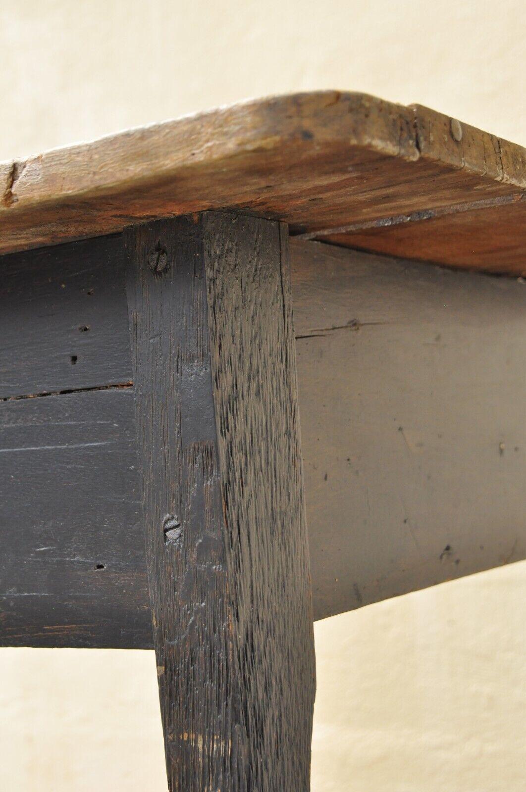 Antique French Country Rustic Black Distress Painted 1 Drawer Breakfast Table For Sale 1