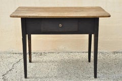 Antique French Country Primitive Black Distress Painted 1 Drawer Desk Work Table