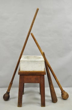 Antique French Country Primitive Carved Marble Mortar and Pestle on Wood Base
