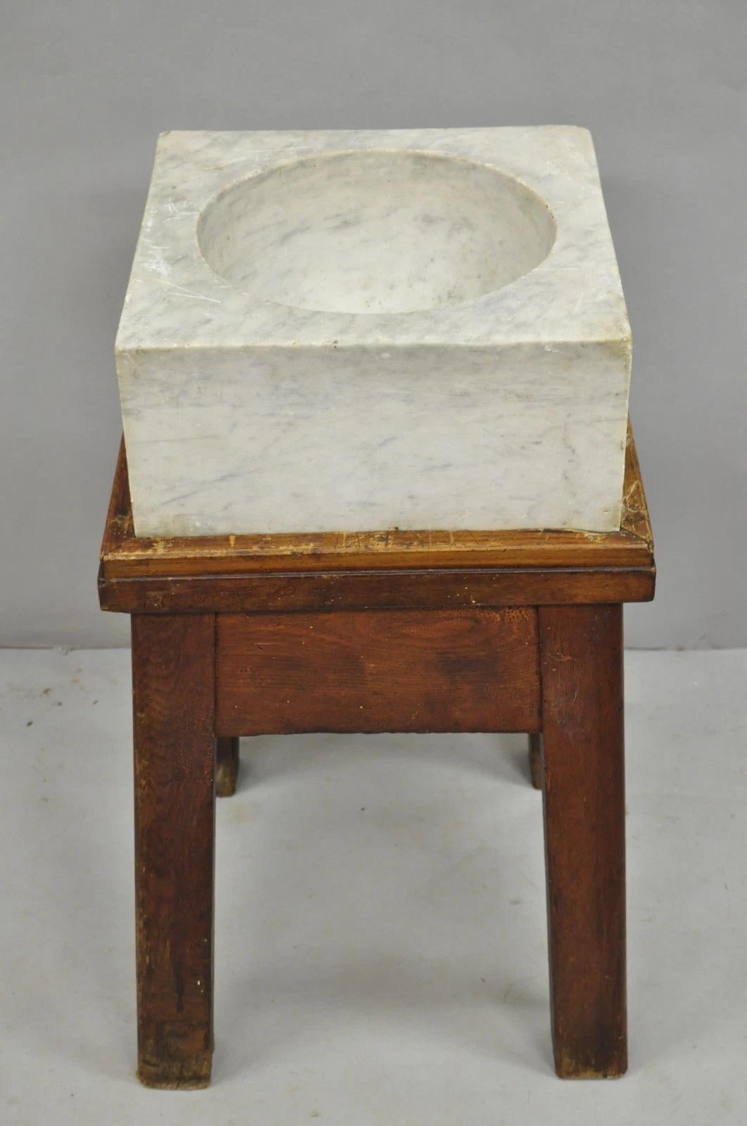 Other Antique French Country Primitive Carved Marble Mortar and Pestle on Wood Base For Sale