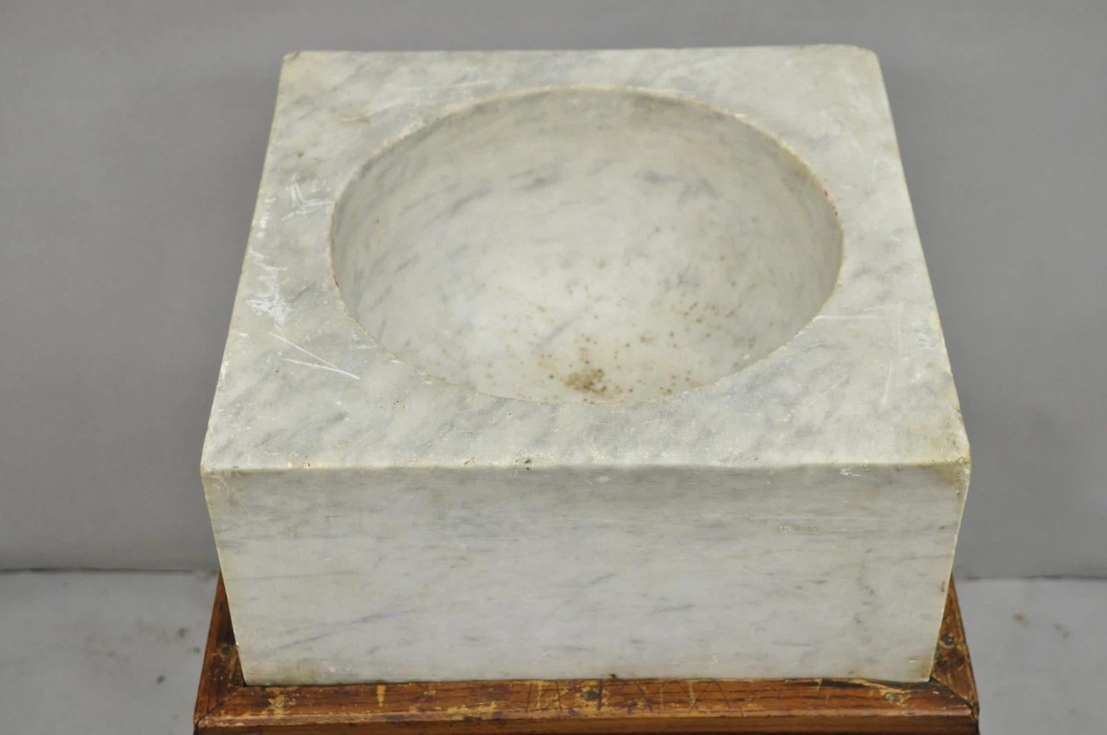 Unknown Antique French Country Primitive Carved Marble Mortar and Pestle on Wood Base For Sale