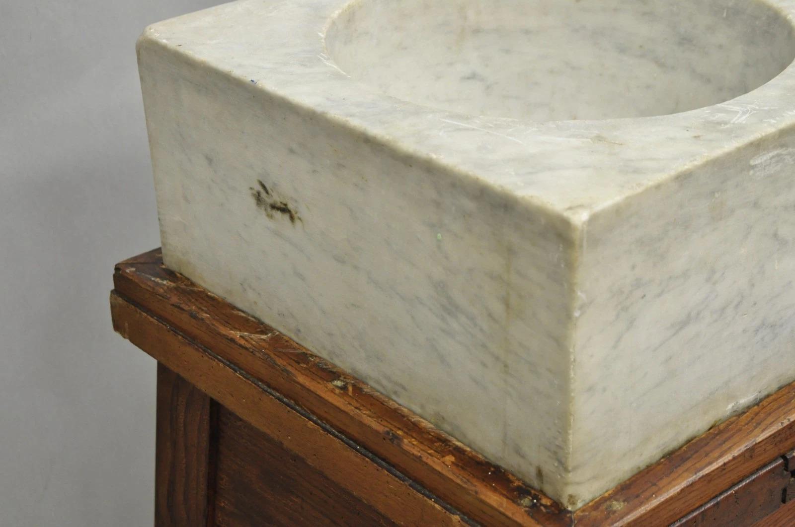 Antique French Country Primitive Carved Marble Mortar and Pestle on Wood Base For Sale 2
