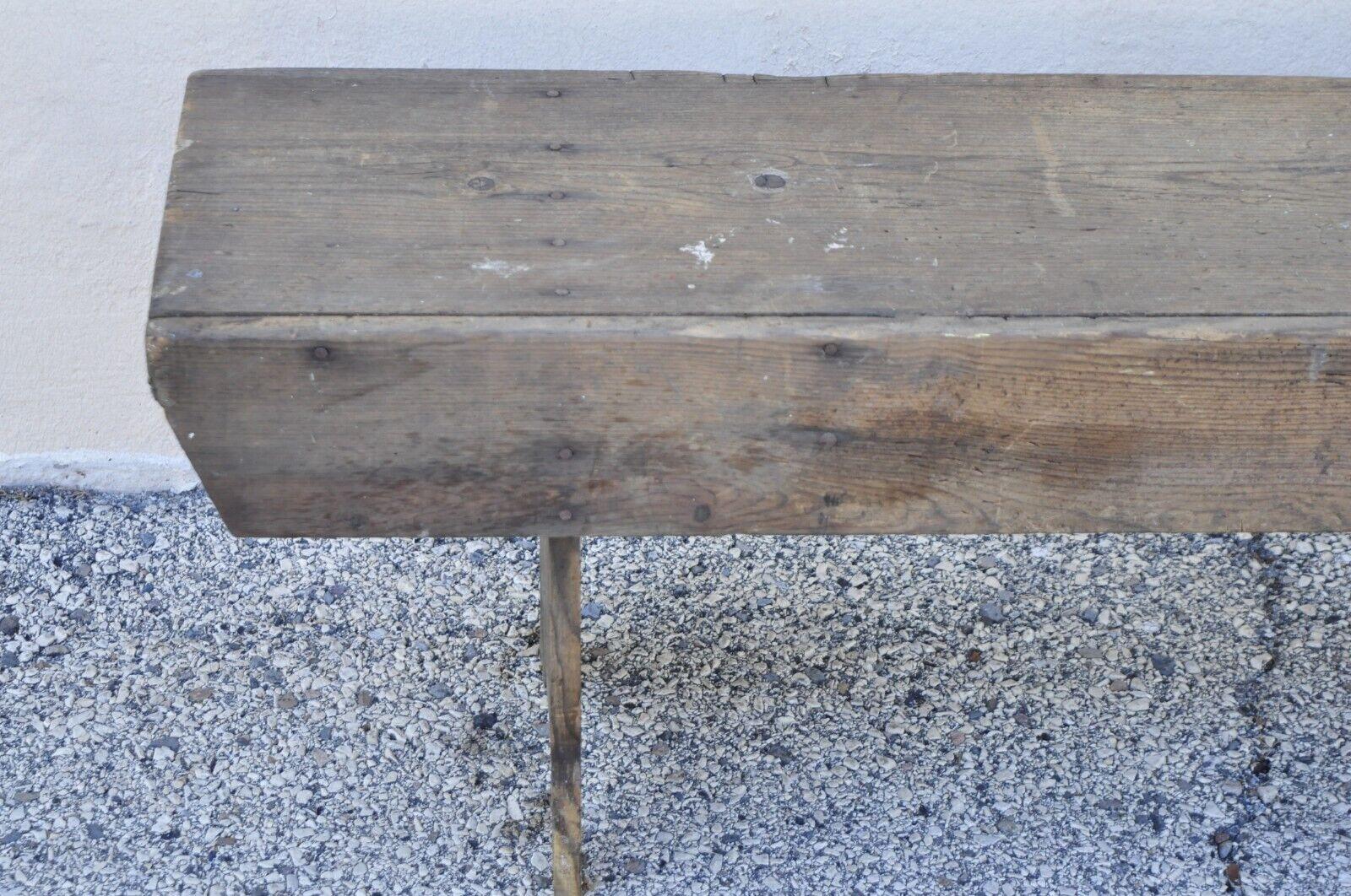 Antique French Country Primitive Distressed Wood Plank Bench In Good Condition For Sale In Philadelphia, PA