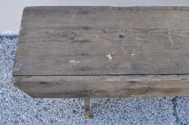 20th Century Antique French Country Primitive Distressed Wood Plank Bench For Sale
