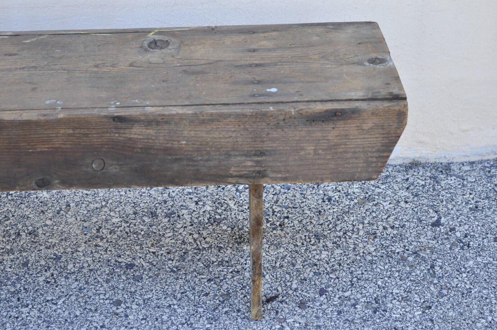 Antique French Country Primitive Distressed Wood Plank Bench For Sale 1