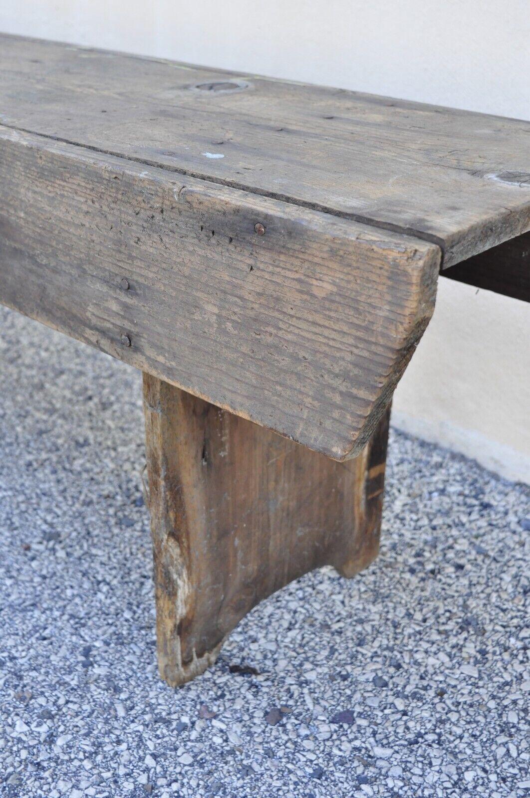 Antique French Country Primitive Distressed Wood Plank Bench For Sale 2