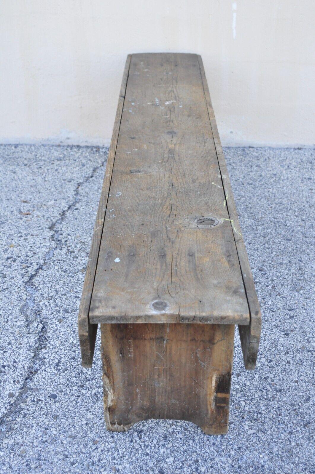 Antique French Country Primitive Distressed Wood Plank Bench For Sale 4