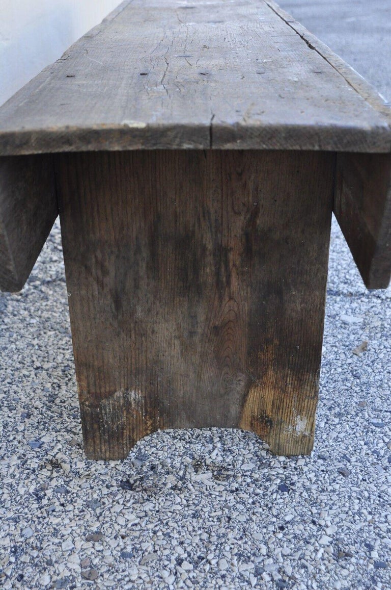 Antique French Country Primitive Distressed Wood Plank Bench For Sale 5