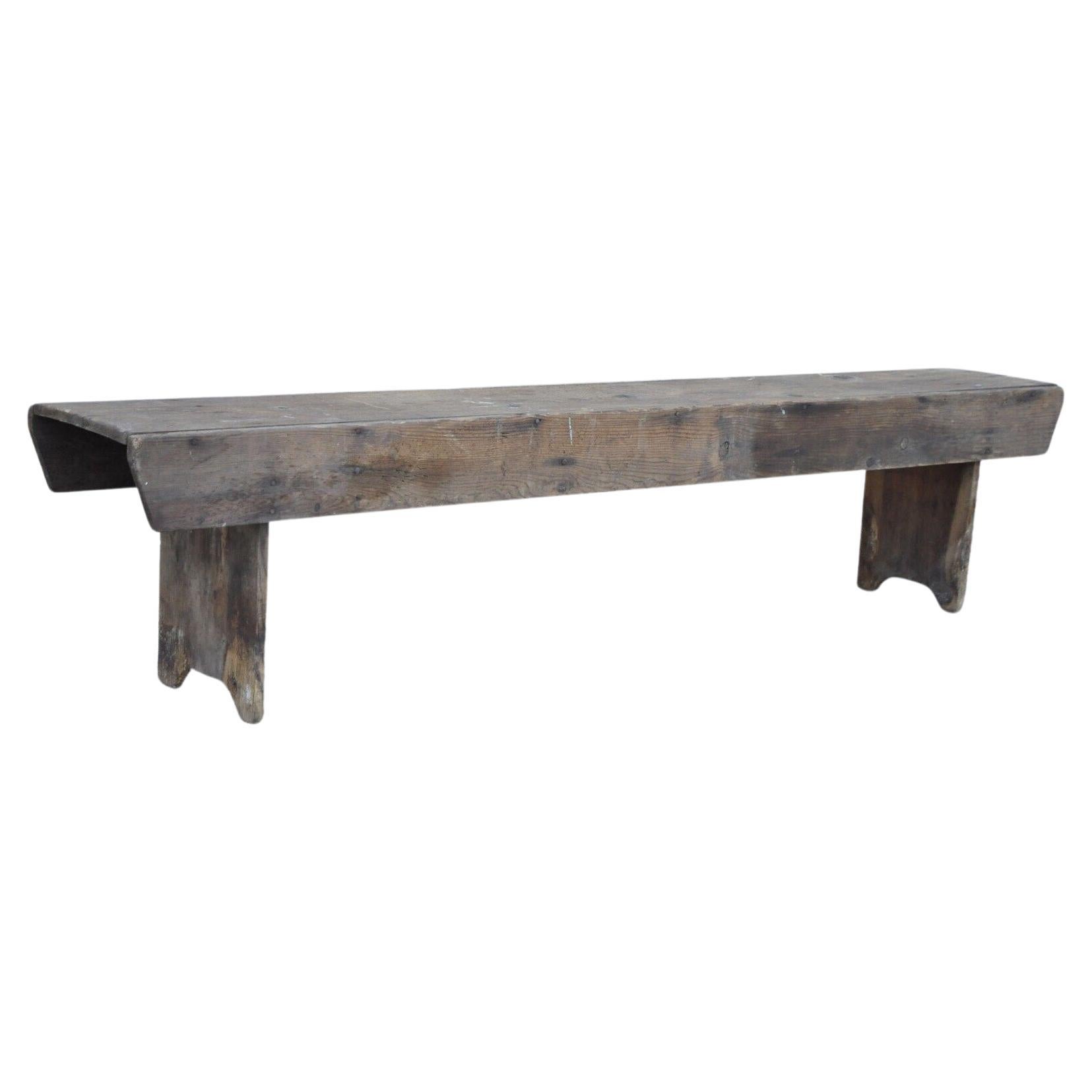 Antique French Country Primitive Distressed Wood Plank Bench
