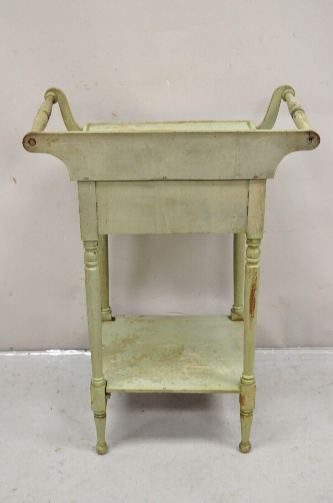 Antique French Country Primitive Green Painted Hitchcock Style Washstand Commode 5