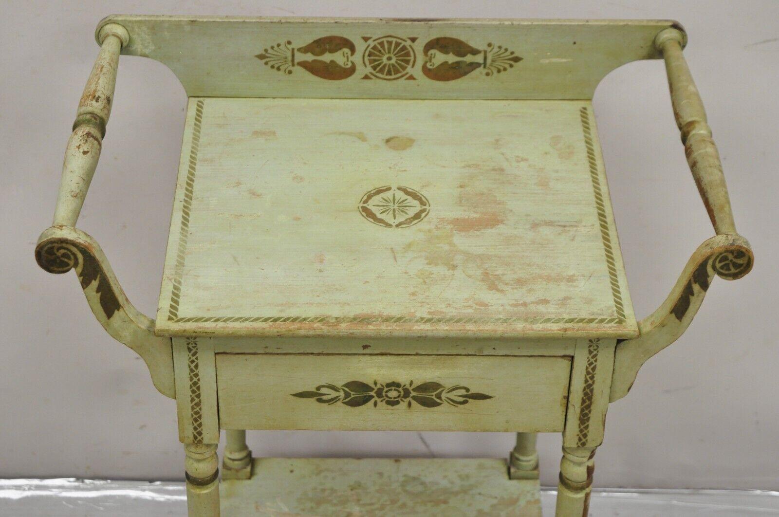 French Provincial Antique French Country Primitive Green Painted Hitchcock Style Washstand Commode