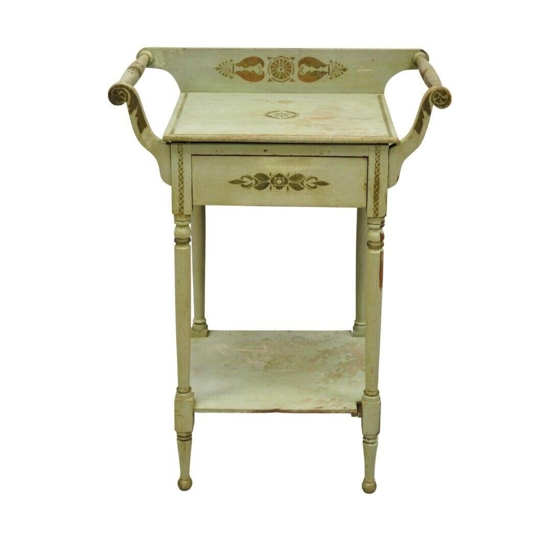Early 20th Century Antique French Country Primitive Green Painted Hitchcock Style Washstand Commode
