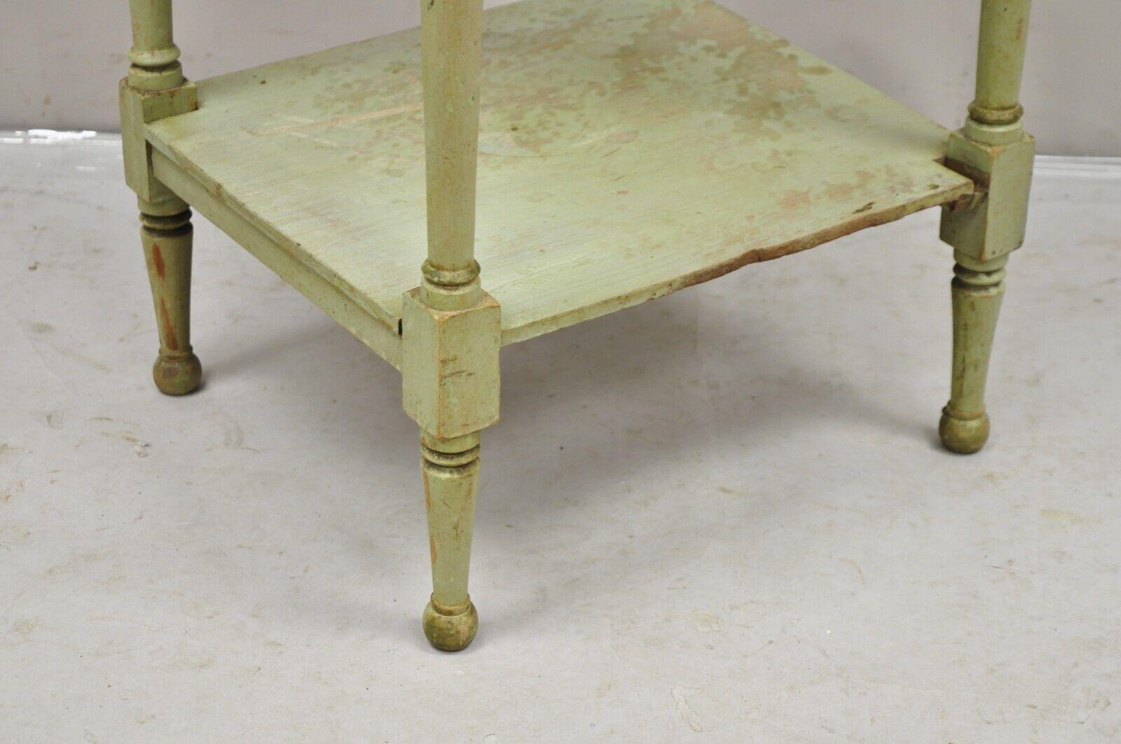 Wood Antique French Country Primitive Green Painted Hitchcock Style Washstand Commode