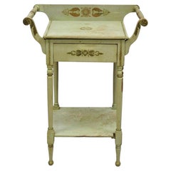 Antique French Country Primitive Green Painted Hitchcock Style Washstand Commode