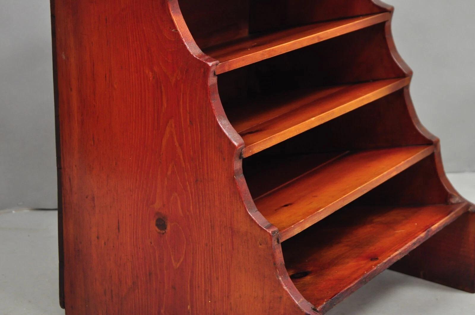XIX secolo Antique French Country Primitive Pine Wood Farmhouse Magazine Rack Book Stand in vendita