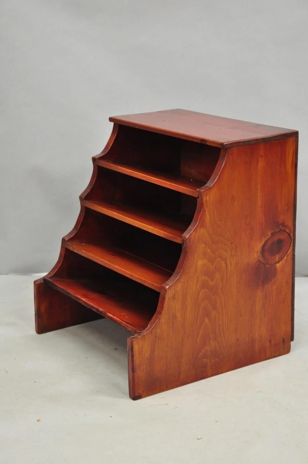 Antique French Country Primitive Pine Wood Farmhouse Magazine Rack Book Stand in vendita 2