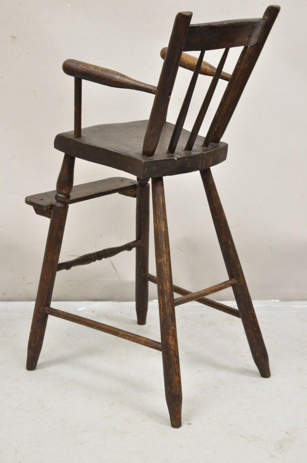 Antique French Country Primitive Provincial Oak Wood Small Child's High Chair For Sale 4