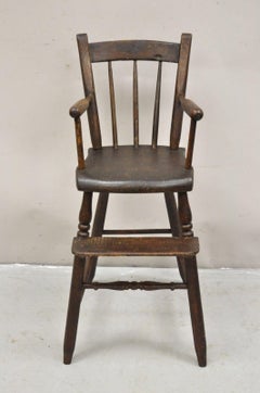 Antique French Country Primitive Provincial Oak Wood Small Child's High Chair