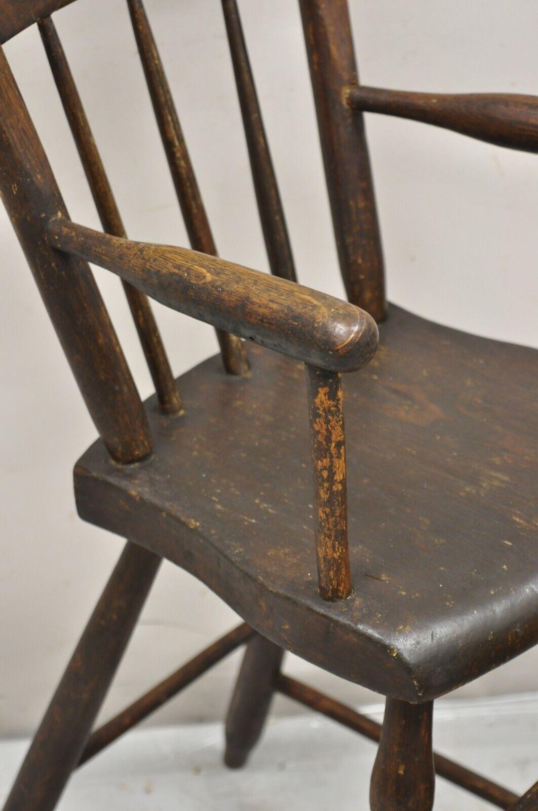 19th Century Antique French Country Primitive Provincial Oak Wood Small Child's High Chair For Sale