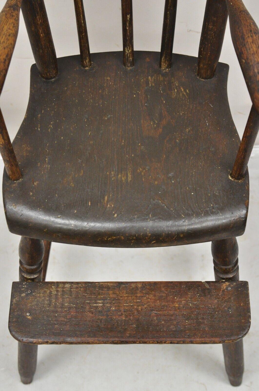 Antique French Country Primitive Provincial Oak Wood Small Child's High Chair For Sale 1