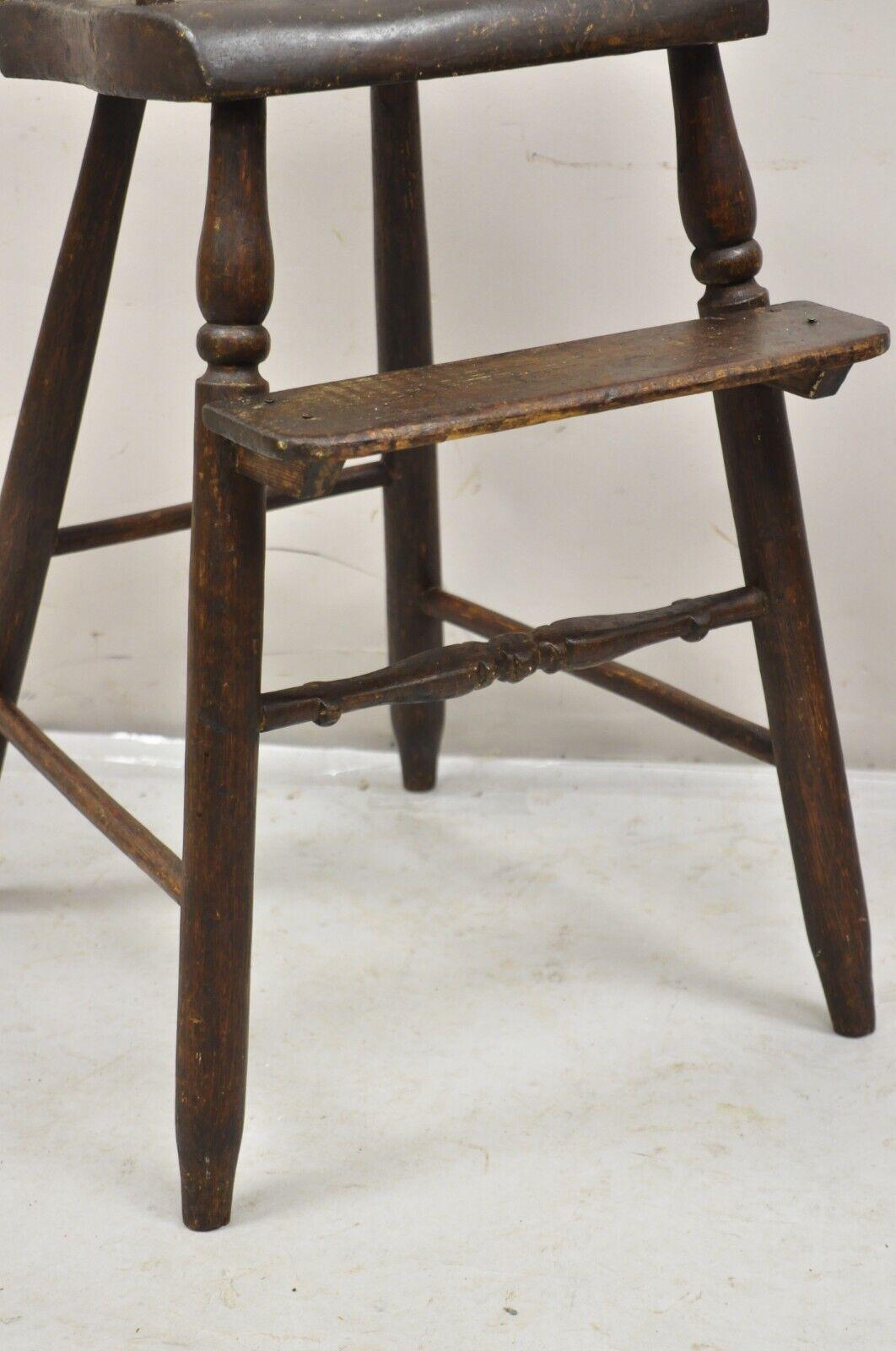Antique French Country Primitive Provincial Oak Wood Small Child's High Chair For Sale 2