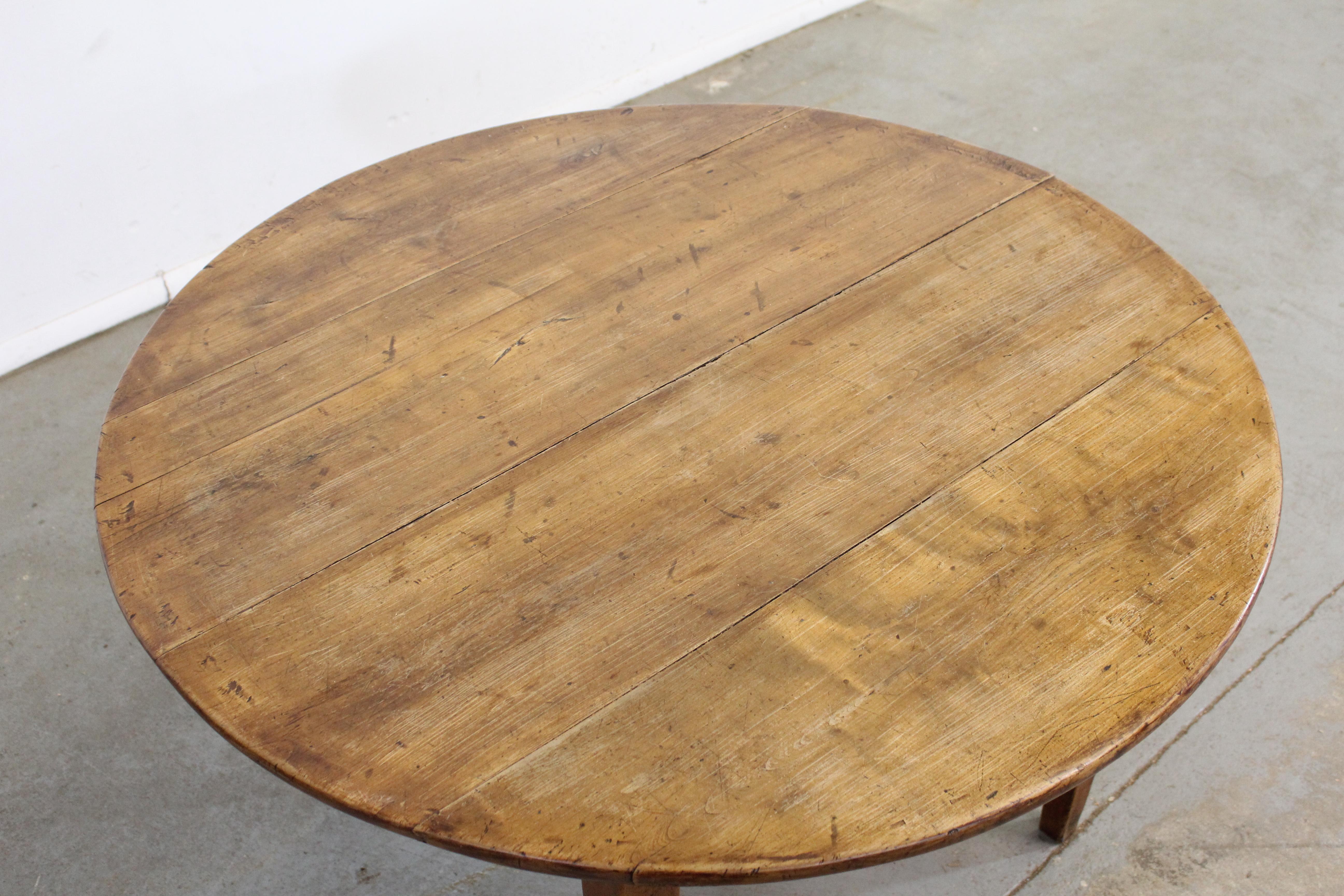 Unknown Antique French Country Rustic Round Farm Dining Table