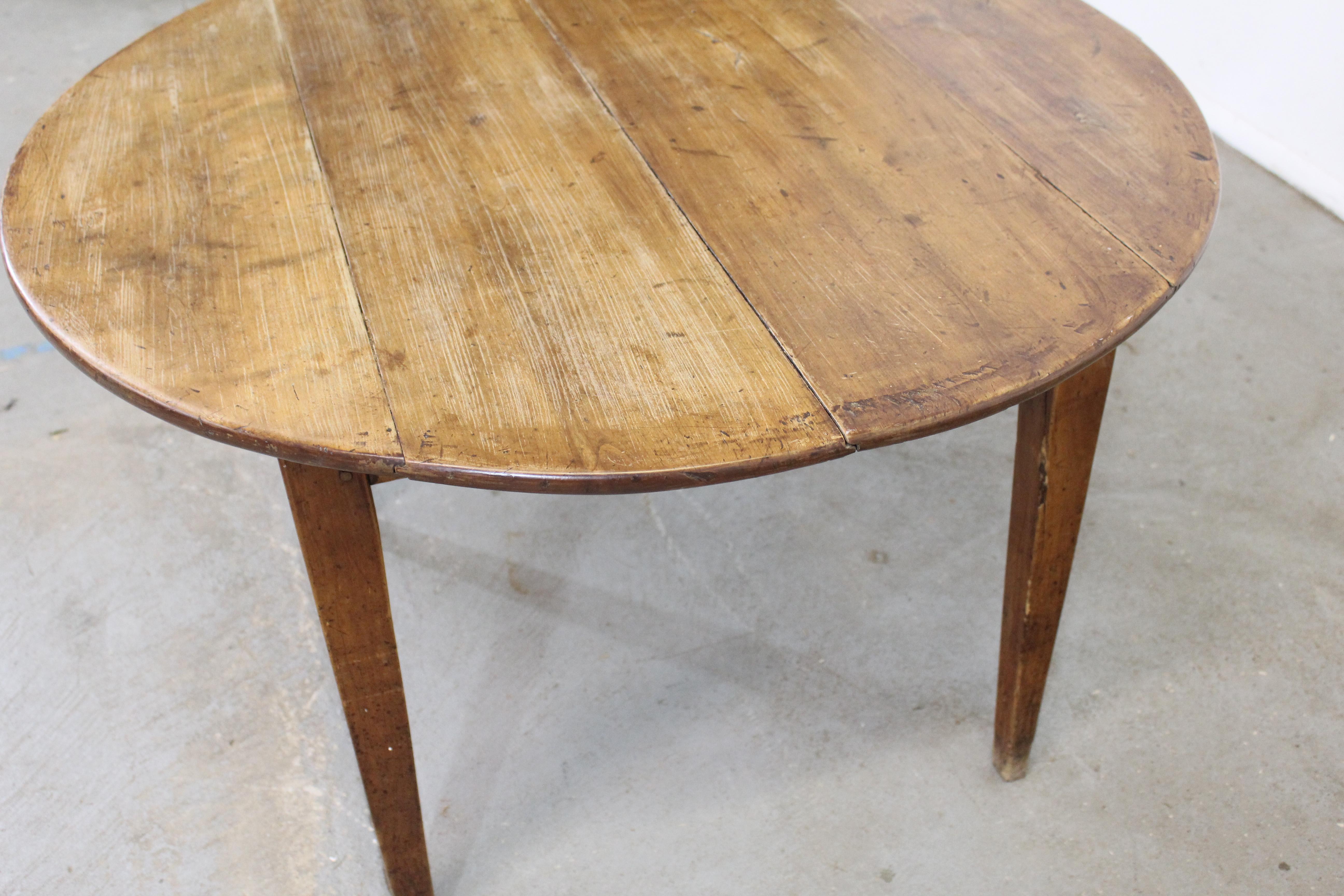 Wood Antique French Country Rustic Round Farm Dining Table