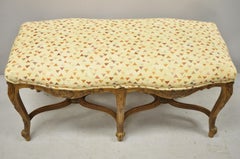 Antique French Country Provincial Louis XV Style 6 Leg Upholstered Window Bench