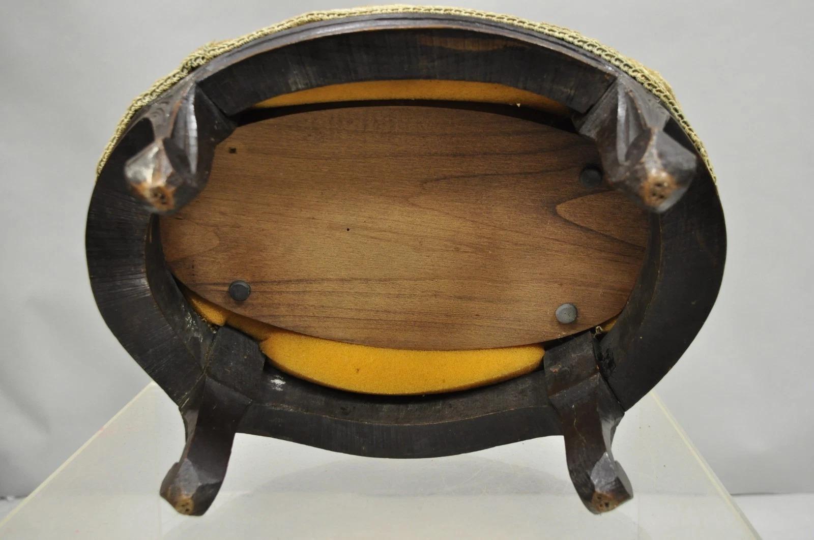 Antique French Country Provincial Oval Carved Walnut Petite Footstool Ottoman For Sale 2