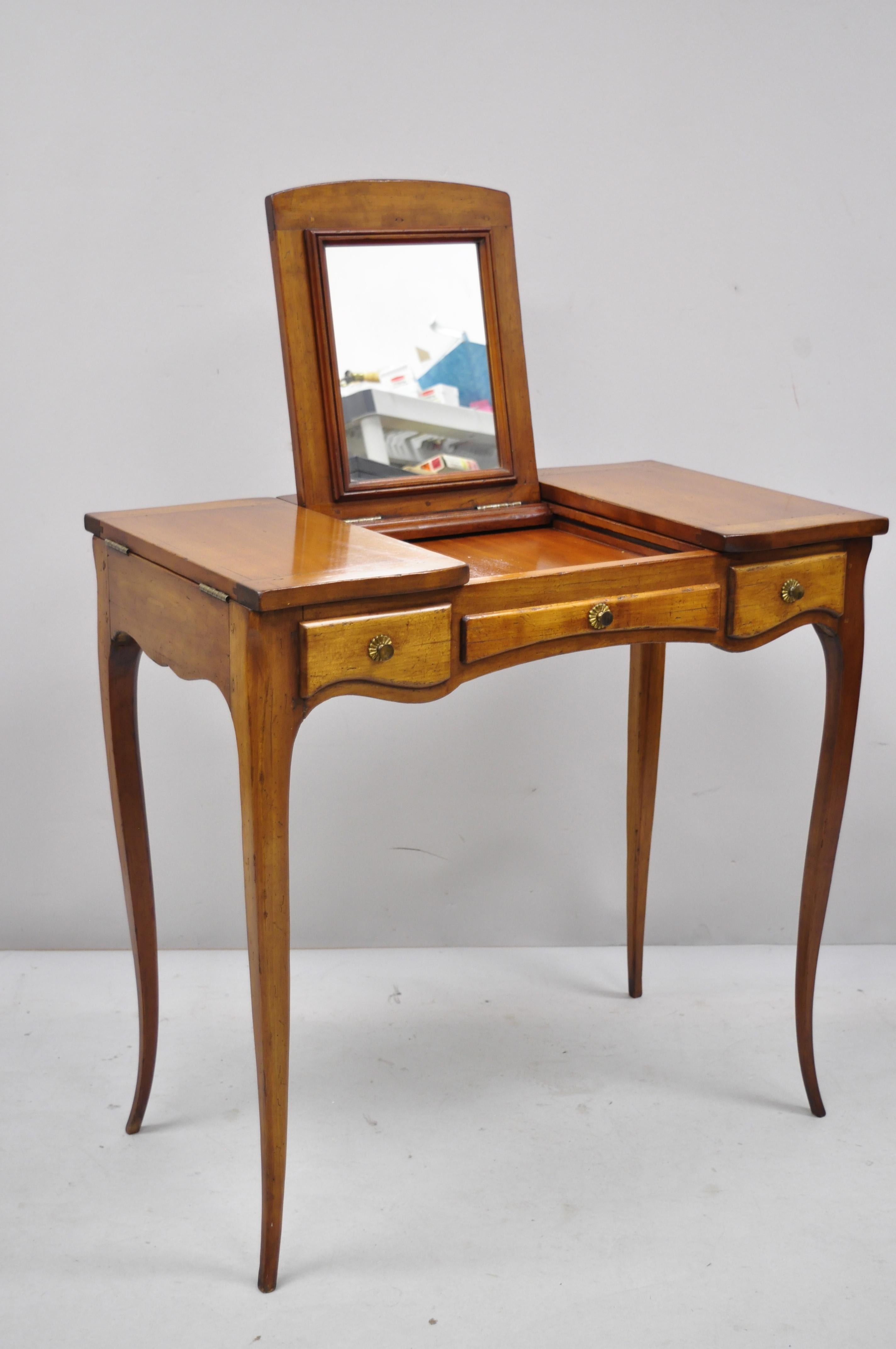 Antique French Country Provincial Petite Flip Mirror Top Vanity Dressing Table 1