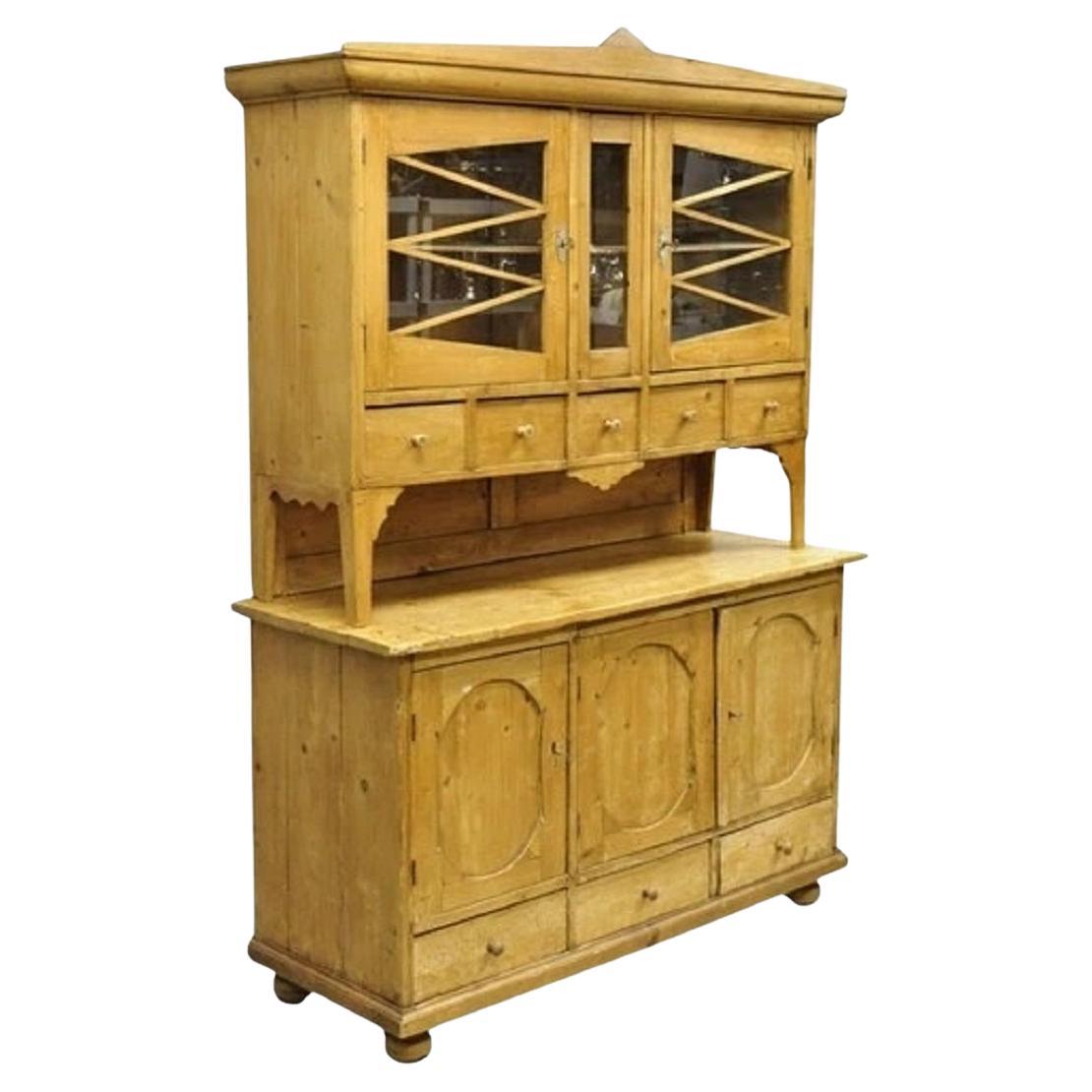 Antique French Country Provincial Kiefer Holz Buffet Schrank China Kabinett Hutch im Angebot