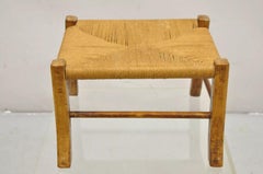 Antike Französisch Land provinziellen Nussbaum gewebt Binsen Sitz Hocker Ottoman
