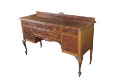 Antique French Country Queen Anne Style Mahogany Burl Buffet Sideboard Server