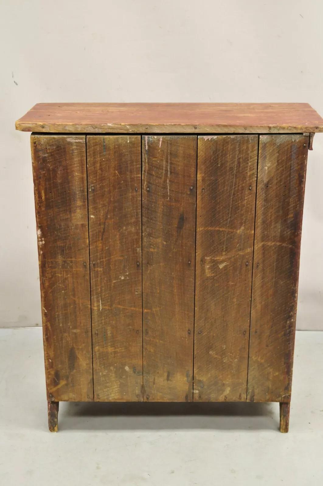 Antique French Country Red Distress Painted One Door Wooden Cupboard Cabinet For Sale 4
