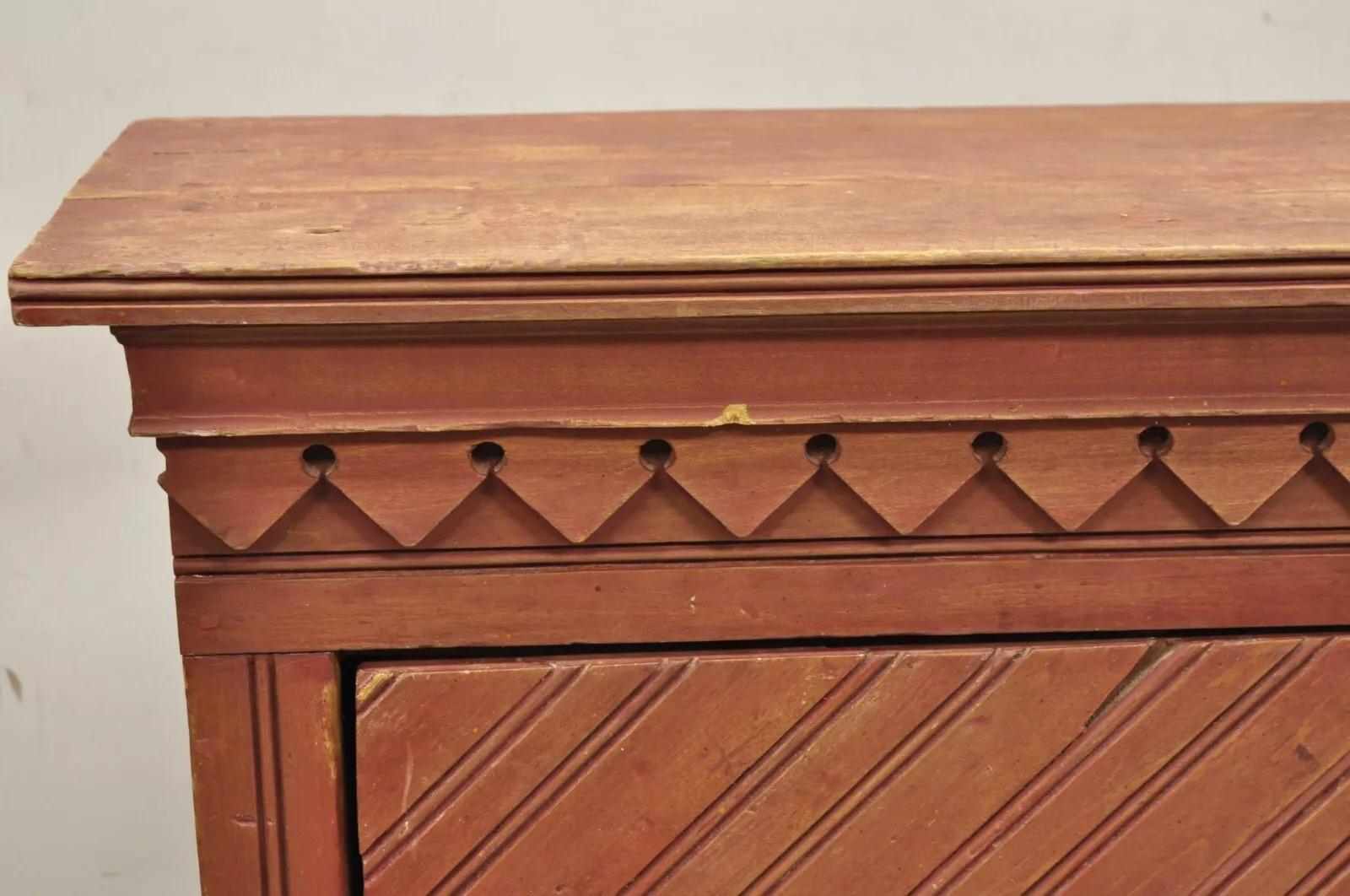 Other Antique French Country Red Distress Painted One Door Wooden Cupboard Cabinet For Sale
