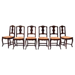 Antique French Country Rush Seat Dining Chairs