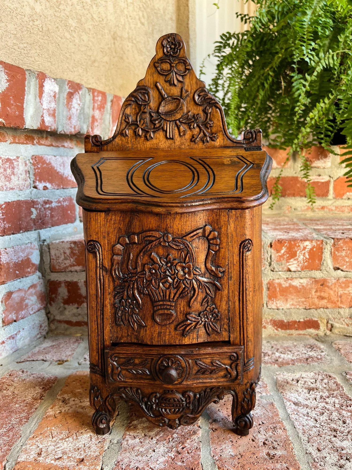 Antique French Country Salt Box Spice Cabinet Louis XV Carved Oak c1890 8