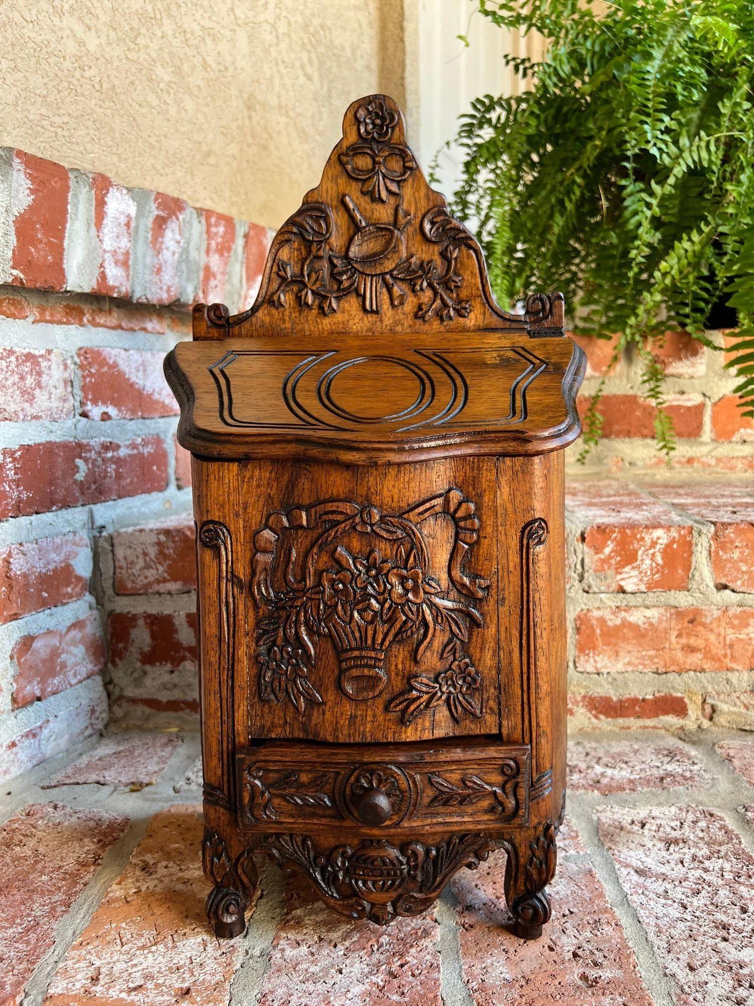 Antique French Country Salt Box Spice Cabinet Louis XV Carved Oak c1890 9