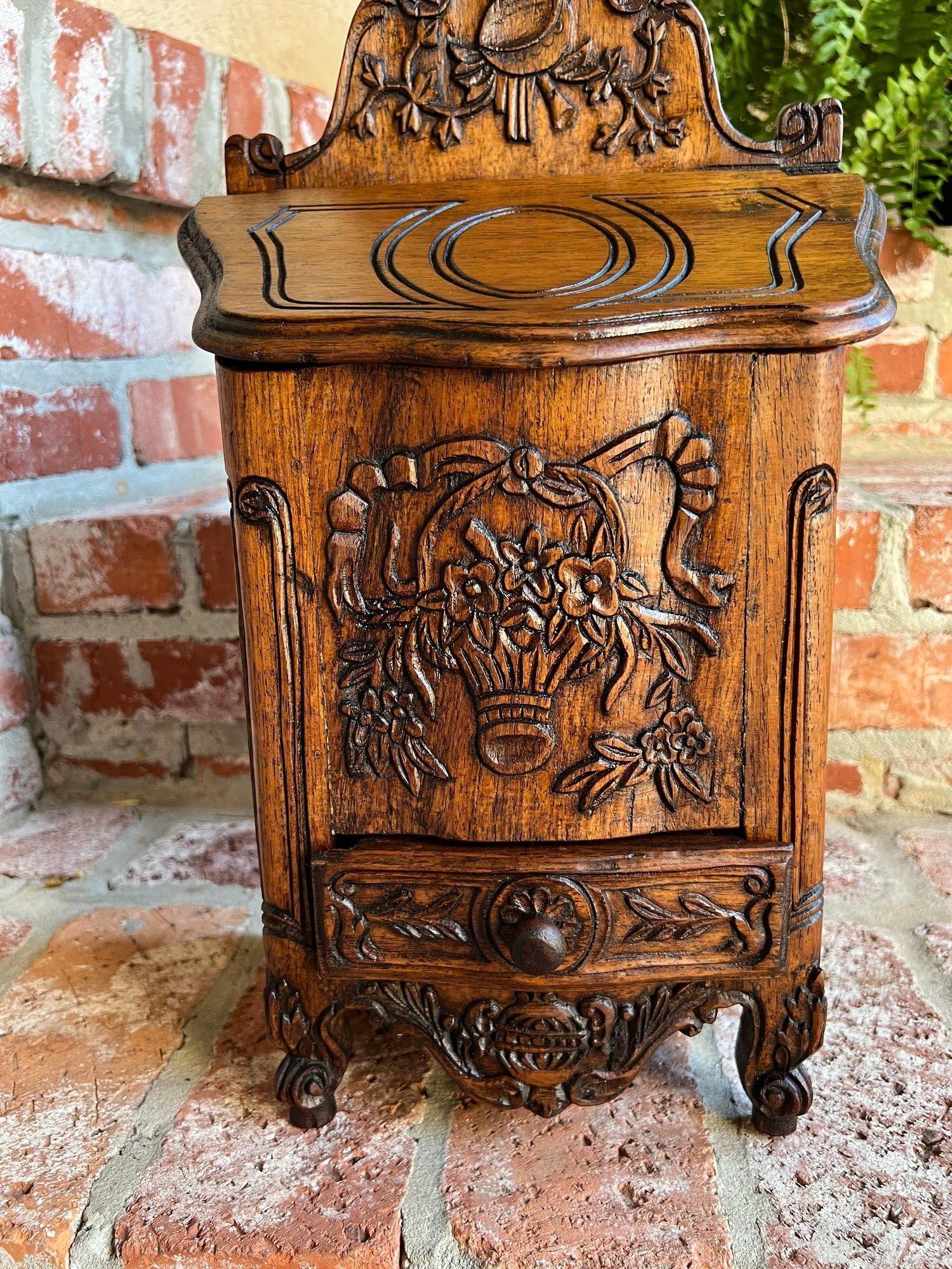 Antique French Country Salt Box Spice Cabinet Louis XV Carved Oak c1890 12