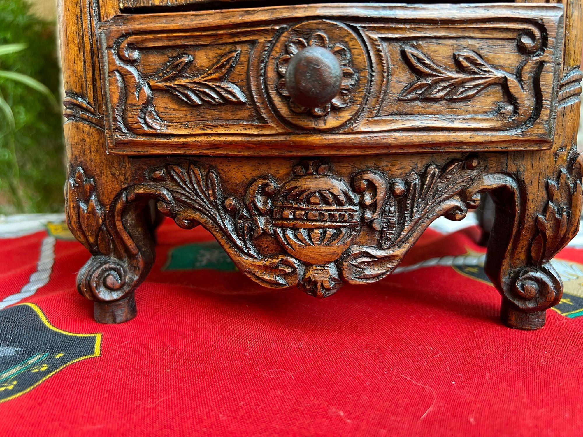 Antique French Country Salt Box Spice Cabinet Louis XV Carved Oak c1890 13