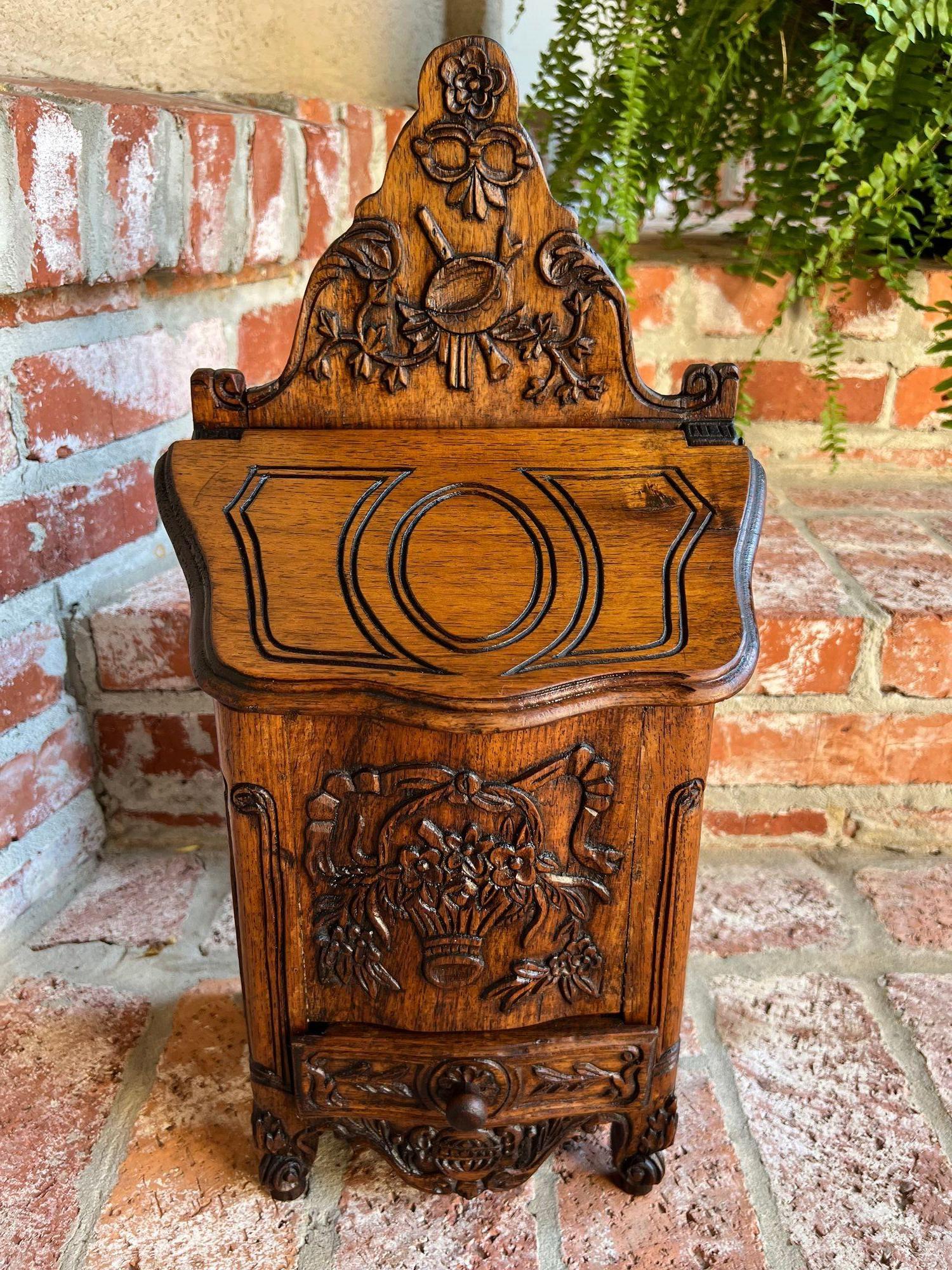 Antique French Country Salt Box Spice Cabinet Louis XV Carved Oak c1890.

Direct from France, a beautifully hand carved French salt box or spice cabinet!

A superb example of French craftsmanship, this intricately hand-carved oak box dates to the